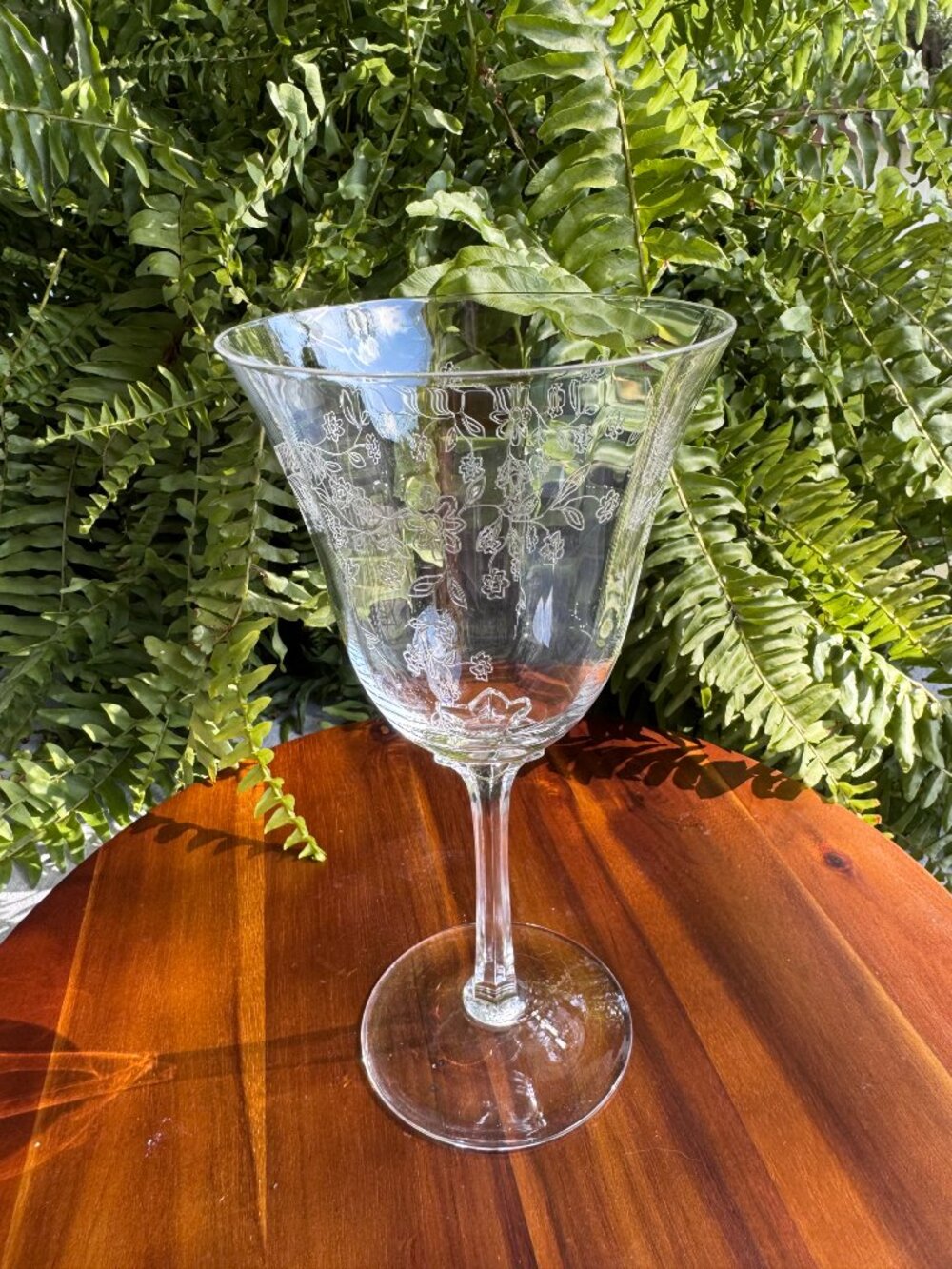 Vintage Lenox Castle Garden Etched Crystal Wine Goblet, Floral Pattern